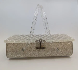Vintage 1950er Charles S. Khan Lucite "geschliffenes Glas" Glitzer Doppelgriff Box Handtasche - Bild 1 von 9