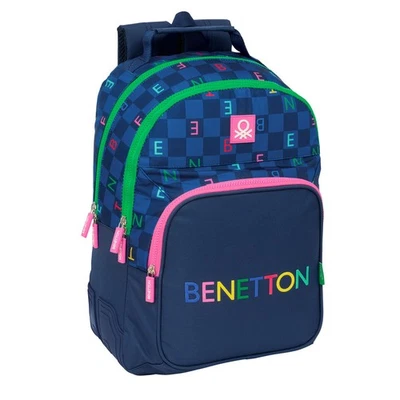 Zaino Scuola Benetton Damero Blu Marino 32 x 42 x 15 cm - Immagine 1 di 3