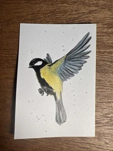 Original ACEO Great Tit Watercolor Ink Marker on Paper Signed By Artist #1815 - Picture 1 of 2