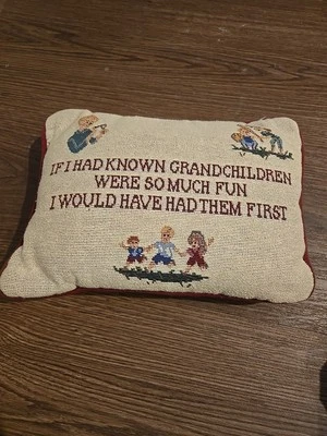 Embroidered/ Tapestry Decor Grandchildren Throw Pillow. 12x9 - Image 1 of 4