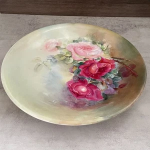 Vintage Elite Limoges France Hand Painted Signed Rose 12" Antique Round Platter - Picture 1 of 8