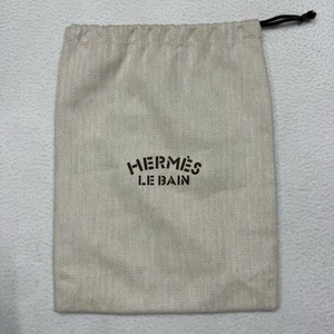 HERMES Used LE BAIN Pouch Drawstring Bag Beige Canvas France S 11x8.5 in - Picture 1 of 9