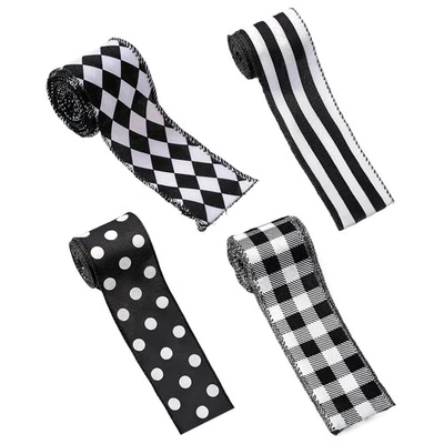 Corona de Navidad con cable de cinta blanca y negra para decoración del hogar de vacaciones Foto 1 de 4