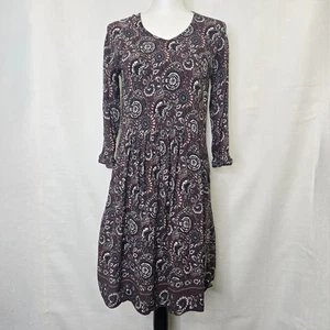 Garnet Hill Bohemian Paisley Dress Purple Floral Size 4 Pockets 3/4 Sleeve - Picture 1 of 7