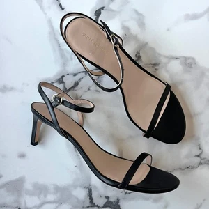 NEW Stuart Weitzman Dancer 60 Black Leather Sandals Size 10.5 - Picture 1 of 9
