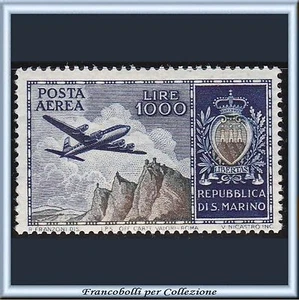 1954 San Marino Posta Aerea L. 1000 Aereo Veduta Stemma n. 112 Nuovo Integro ** - Foto 1 di 1