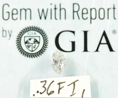 GIA Certified .36 ct. Natural Loose Diamond F I1 Marquise Brilliant - Image 1 of 4
