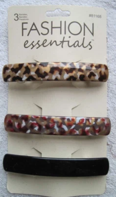 3 Fashion Essentials 3 1/2" Hair Barrettes Black Neutral Speckled Secure Hold - Image 1 of 4