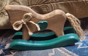 Rocking Horse Vintage Rustic Solid Wood Toy Decor Hand Carved 8.5" X 5" Tall