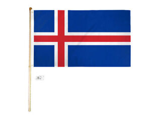 5' Wood Flag Pole Kit Wall Mount Bracket W/ 3x5 Iceland Country Polyester Flag