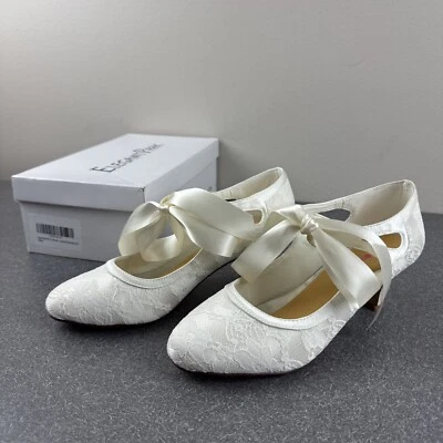 ELEGANTPARK Zapatos de Boda de Encaje Punta Cerrada Zapatos de Novia Mujeres Mary Jane Bajo Talla 8 Foto 1 de 4