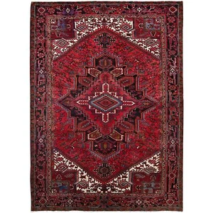 8'x11' Rufous Rot Halb Antik Heris Handgeknüpft Reine Wolle Orientteppich R86149 - Bild 1 von 12