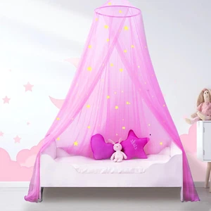 Princess Canopy for Girls Room - Mosquito Net for Baby Crib Kids Bed PINK/STARS - Picture 1 of 9