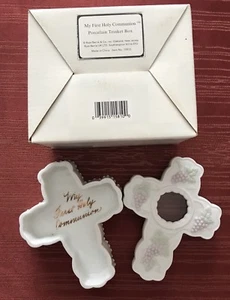 Vintage First Holy Communion Cross Shaped Trinket Rosary Box with Lid NIB Gift - Picture 1 of 5