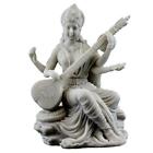 Saraswati Statue 5.75 " Hindu Gttin Wei Marmor Lackierung Harz Sitzende Deity