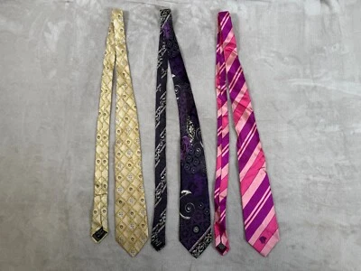 Lote de 3 Corbatas Versace Hombre 100% Seda - Rayas Rosa Medusa, Amarillo, Púrpura Foto 1 de 4