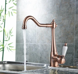 Grifo antiguo fregadero lavabo de cocina de cobre 1 palanca grifos mezcladores giratorios cubierta montada - Imagen 1 de 6
