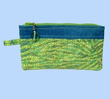 8" Green Blue Handmade Zippered Lined Cosmetic Organizer Coin Bag Purse Pouch