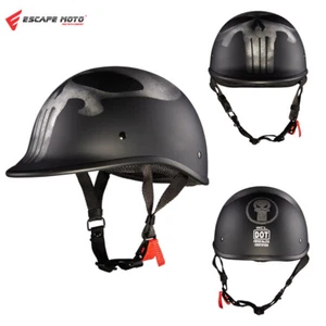 Helmets Half Cap Vintage Shell Open Face Motorcycle Helmet DOT Approved Punisher - Picture 1 of 9