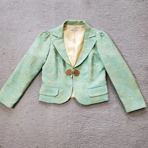 Vintage Liquid Jacket Womens 6 Green Gold Blazer Cropped Textured 70s Mod - Picture 1 of 23