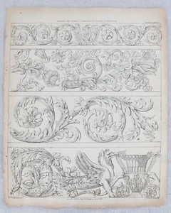 Antique Greco Roman Ornaments Fender Fronts Cottingham 1824 Architectural Print - Picture 1 of 2
