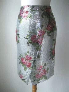 Falda envolvente de malla de malla con estampado floral plateado PACO RABANNE 34 2 o 40 8 - Imagen 1 de 4