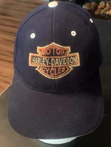 Vintage Harley Davidson Motorcycle Strap Back Hat Navy Blue 90's - Picture 1 of 3
