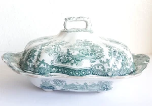 W. ADAMS & Co. Piedra China Verde TEAL VILLAS DE HADAS Ovalado Vegetal 8” Cuenco con Tapa - Imagen 1 de 17