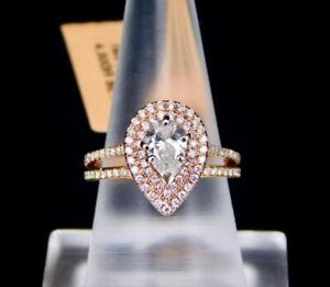 PEAR SHAPE 1.25CTW DIAMOND 14K ROSE GOLD HALO WEDDING SET