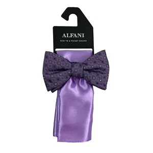 Alfani Mens Curtis Geo Bow Tie Pocket Square Set Purple OS - Picture 1 of 2