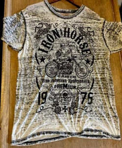 Helix Iron Horse Motorcycle Goth Tattoo Y2K Style Graphic Tshirt L Thin Burnout - Picture 1 of 12