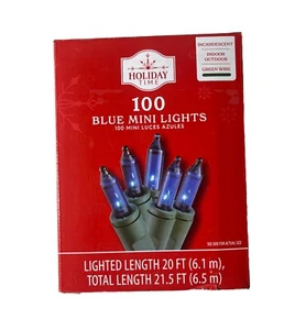 Holiday Time 100 Blue Mini lncandescent Christmas Tree Lights Indoor Outdoor - Picture 1 of 2