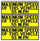 SET of 3 Maximum Speed of this Vehicle 55 M.P.H car MAGNET Bumper Sticker yellow