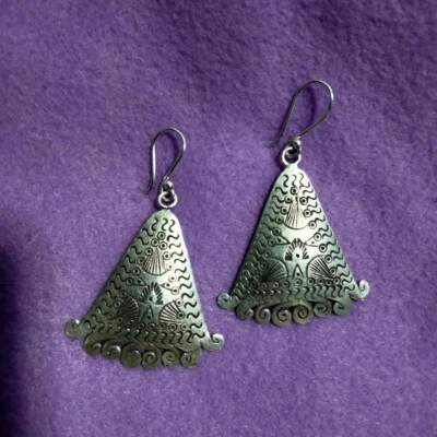 FINE SILVER EARRINGS 925 STERLING CRAFT VINTAGE TRIBAL JEWELRY WOMEN LOT1765 - Image 1 of 4