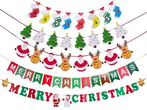 Merry christmas card banner.Garland.Bunting.Father christmas,reindeers.STARS. - Picture 1 of 9