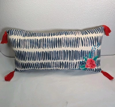 Luzoh Collective The Land Of Light Watercolor Pillow Embroidered Flowers 24x12 - Image 1 of 4