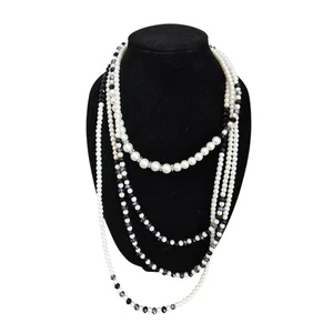 Collana con perle e catenina look disordinato anni 80 bianca e grigio canna di fucile collo a strati - Foto 1 di 5