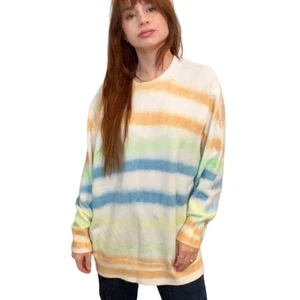 Suéter túnica de gran tamaño Adora azul crema a rayas acuarela suave, S - Imagen 1 de 5