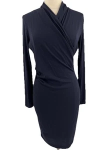 Max Mara Dress Women Navy Blue Knit Wool Faux Wrap Ruched Italy Large US 12 46 - Picture 1 of 15