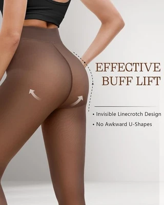 2 Pairs Fleece Lined Women Warm Pantyhose Translucent Thermal Tights UK - Image 1 of 4