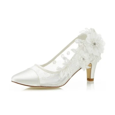 Zapatos de novia para mujer Zapatos de salón de satén Zapatos de boda Zapatos de baile, Blanco, EU 37 Foto 1 de 4