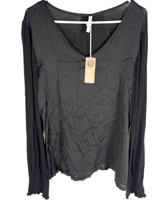 XCVI Oberteil Gr. Large schwarz Pullover Langarm Kontrast Strand Resort Sommer NEU - Bild 1 von 3