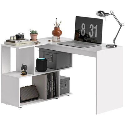 HOMCOM Scrivania Angolare Moderna con 4 Ripiani in Legno 120x100x77 cm Bianco - Immagine 1 di 4