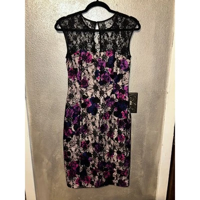 French Connection RomCom Date Night Black Lace Over Pink Floral Sleeveless Dress - image 1 of 4