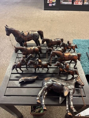 LOT of Vintage Cast Metal Horse Figurine Copper Bronze Tone (1 Damaged) - Image 1 of 4