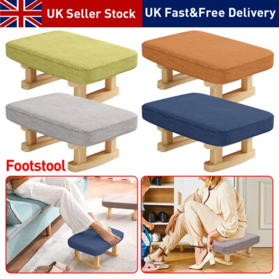 Small Footstool Chair Stool Rectangle Footrest Padded Rest Seat Pouffe Wood Legs - Image 1 of 4