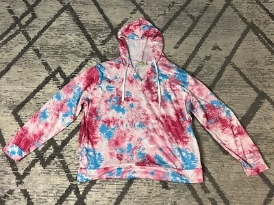 BOBBIE BROOKS Mujer XL Sudadera con Capucha Multicolor Tie Dye Pullover Rosa Bolsillos Informal Foto 1 de 4