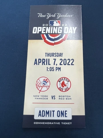 New York Yankees April 2022 SGA Commemorative Ticket Stub Opening Day Vs Red Sox Cover