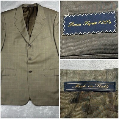 TRUSSINI Men's 44 L Brown Windowpane WOOL Super 120s Sport Coat Blazer - Image 1 of 4