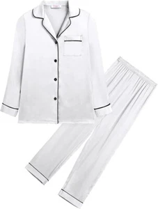 Pajamas Set Girls Size 4-5T Veseacky Satin Pjs for Kids White Flower Girl Bridal - Picture 1 of 5